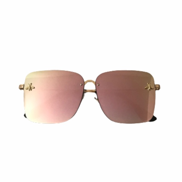 septemberjune Accessories - Sunglasses Rose Gold Square Lens Rimless Metallic Gradient Honey Bee